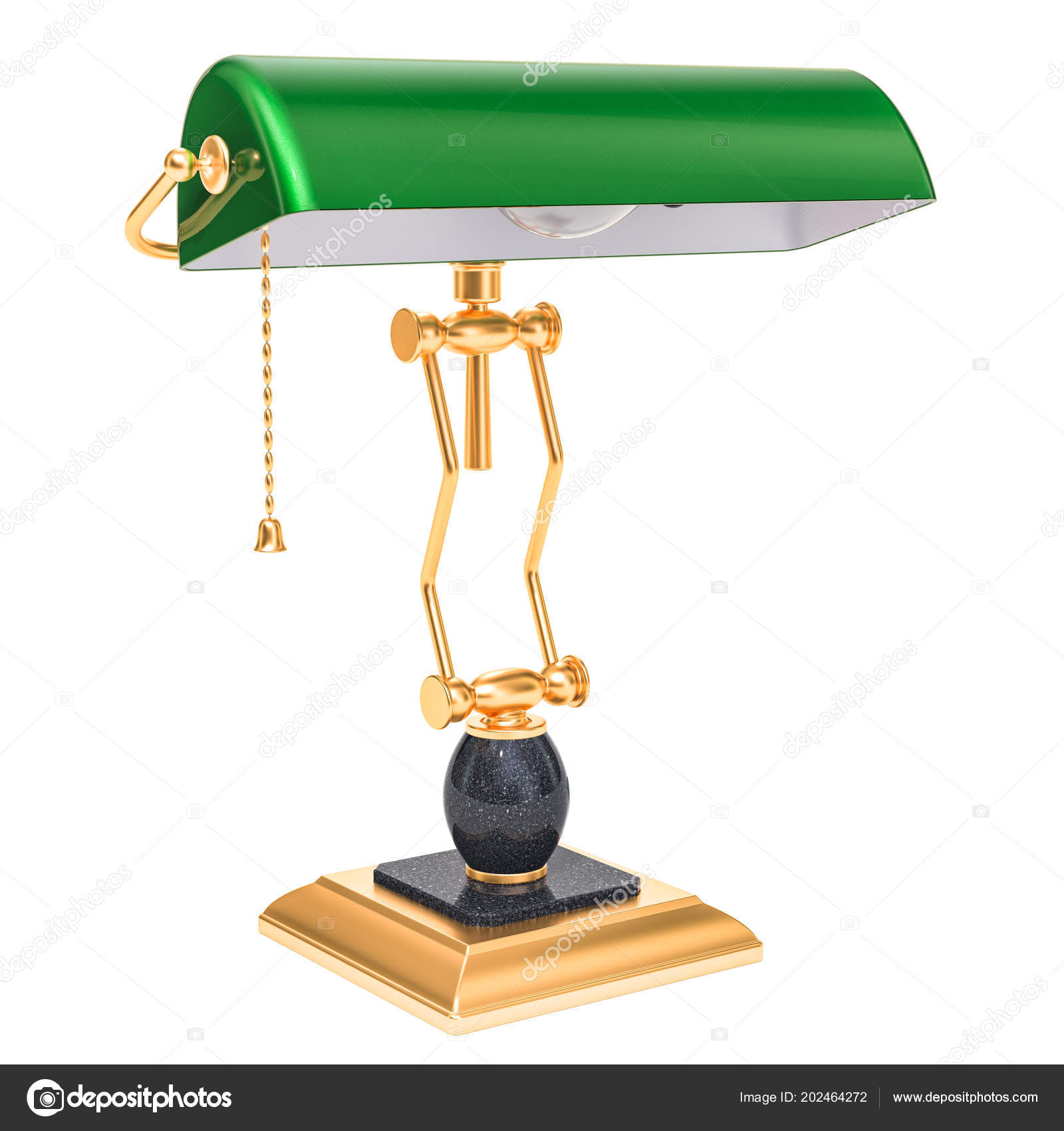 Vintage Bankers Table Lamp Green Shade Rendering Isolated White