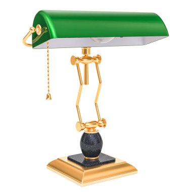 Vintage bankacılar masa lambası yeşil gölge, beyaz arka plan üzerinde izole 3d render ile