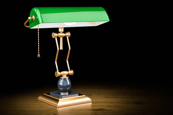 Gloeiende Vintage Bankiers Tafel Lamp Houten Tafel Rendering — Stockfoto