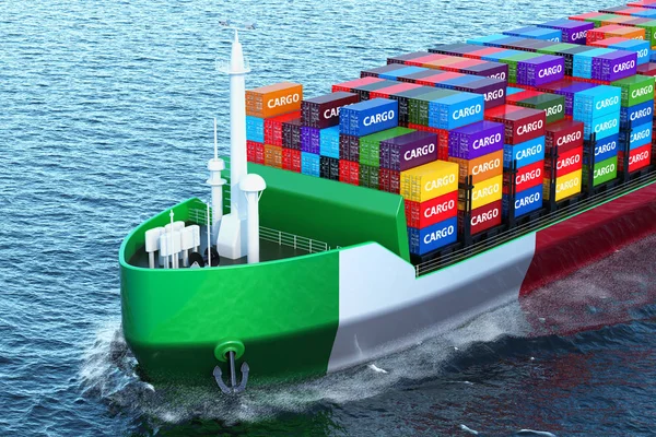Buque Carga Italiano Con Contenedores Carga Navegando Océano Representación — Foto de Stock
