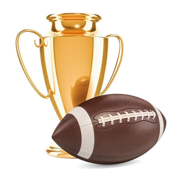 Gold Trophy Cup Award American Football Ball Rendering Isolato Sfondo — Foto Stock