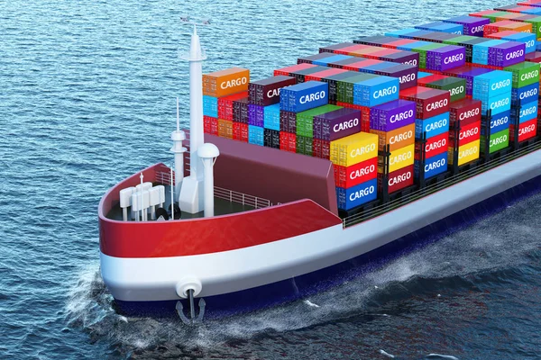 Netherlands Freighter Ship Cargo Containers Sailing Ocean Rendering — Stock Photo, Image