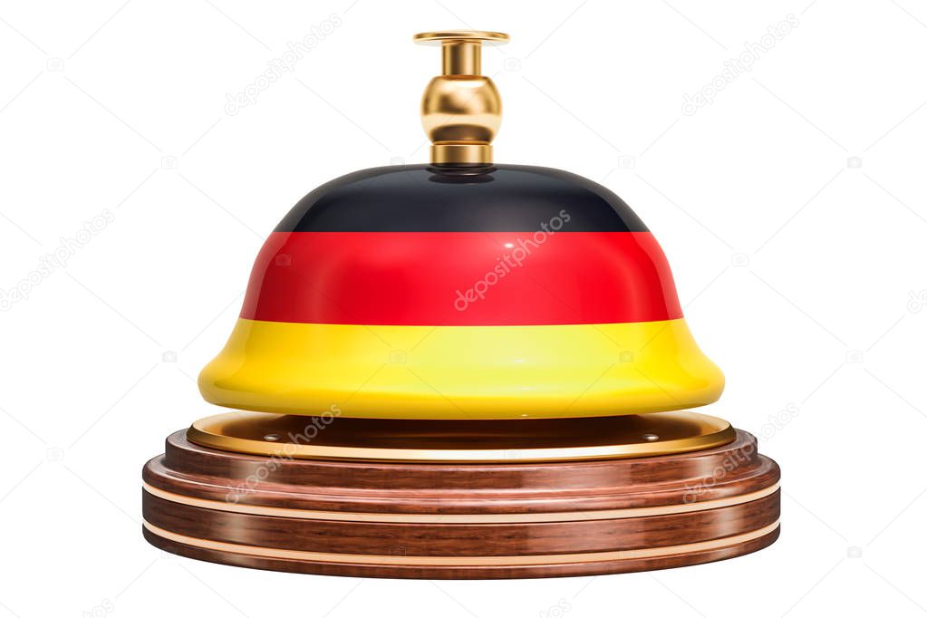 Reception bell with German flag, service concept. 3D rendering isolated on white background
