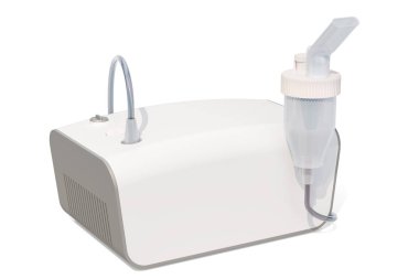 Tıbbi oksijen tüpü, Nebulizatör. Beyaz arka plan üzerinde izole 3d render