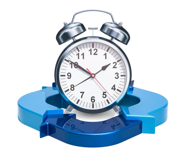 Wecker Mit Blauen Pfeilen Zeitmanagement Konzept Darstellung Isoliert Auf Weißem — Stockfoto
