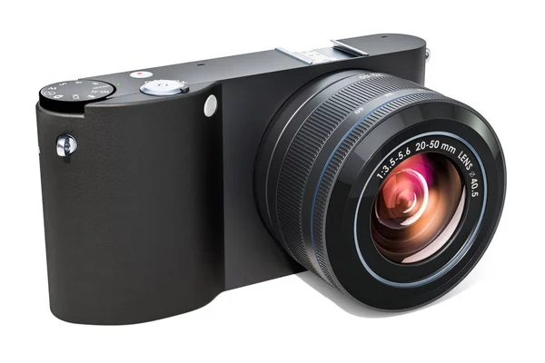 Black Digital Camera Mirrorless Interchangeable Lens Camera Rendering Isolated White — Stock Photo, Image