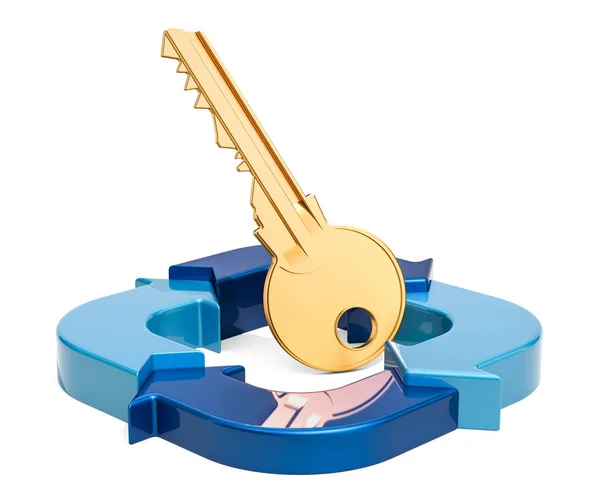 键与蓝色箭头 业务概念 在白色背景上隔离3D — 图库照片