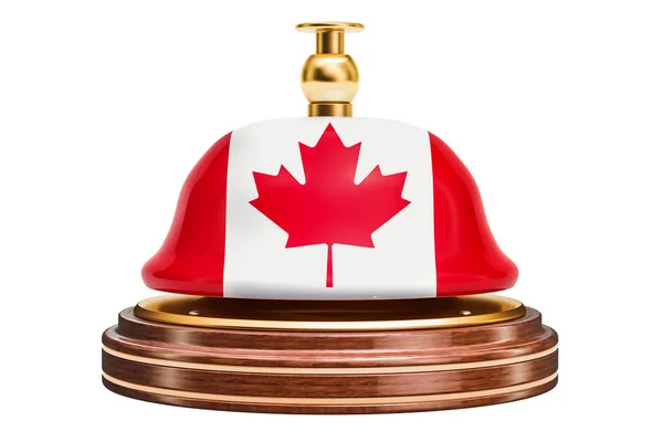 接待钟与加拿大国旗 服务理念 在白色背景上隔离3D — 图库照片