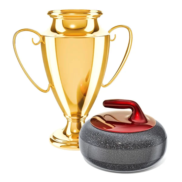 Trofeo Oro Taza Premio Curling Renderizado Aislado Sobre Fondo Blanco — Foto de Stock