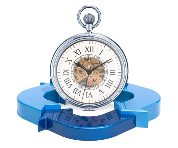 파란색 화살표와 주머니 시계입니다 배경에 렌더링 — 스톡 사진