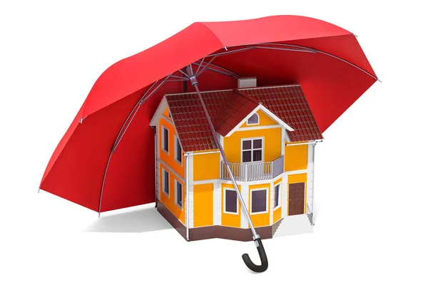 ホーム セキュリティと保護コンセプト レンダリングの傘の下の家 — ストック写真