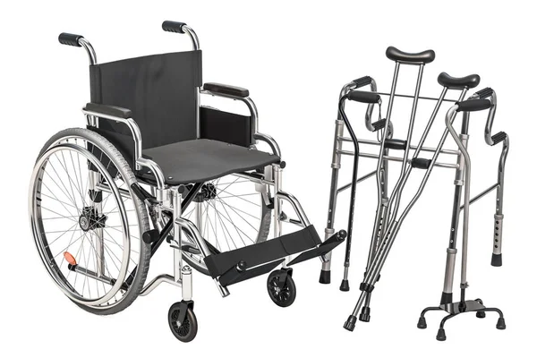 Wheelchair Walking Frame Crutches Isolated White Backgroun — Stock Photo, Image