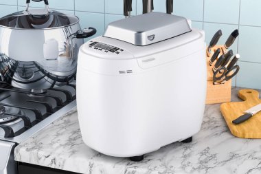 Ekmek yapma makinesi Mutfak masasının üstünde. 3D render