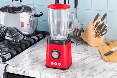 Elektrik blender mutfak masasının üzerinde. 3D render