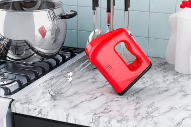 Mutfak mikser mutfak masasının üzerinde. 3D render