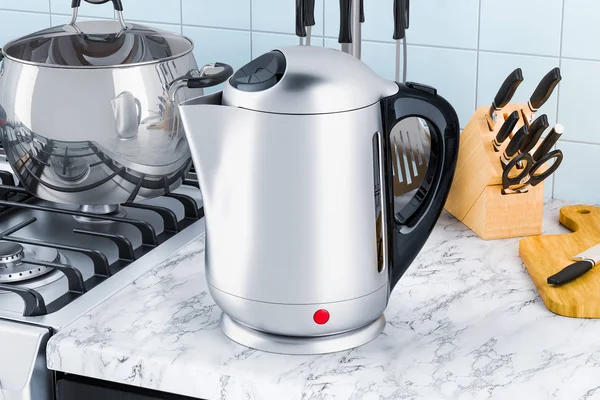 Electric Kettle Kitchen Table Rendering — Stock Photo, Image