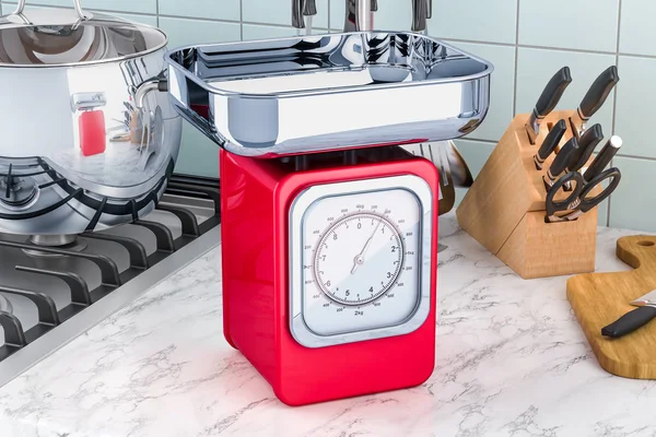 Rød Kjøkkenskala Kjøkkenbordet Gjengivelse – stockfoto