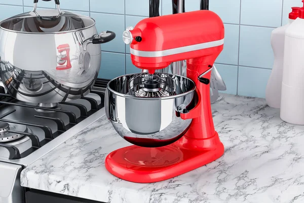 Red Stand Kitchen Mixer Kitchen Table Rendering — Stock Photo, Image