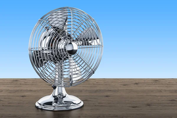 Retro Table Fan Wooden Desk Rendering — Stock Photo, Image