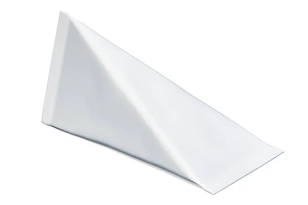 Белый Макет Картонной Треугольной Коробки Деревянном Столе Рендеринг — стоковое фото