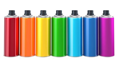 Renkli aerosol sprey boyalar, 3d render satırdan