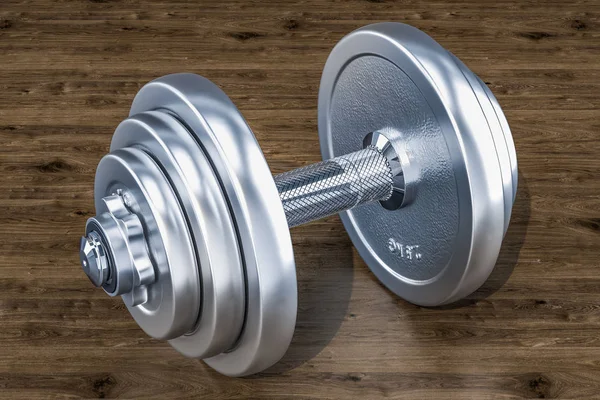 Dumbbell Wooden Background Rendering — Stock Photo, Image