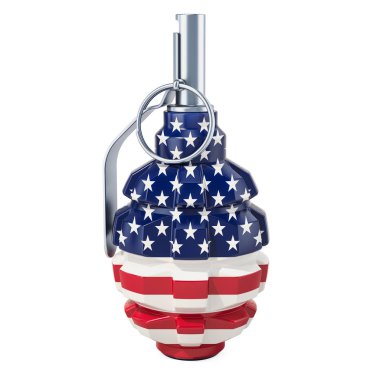 Amerikan bayrağı, 3d render üzerinde beyaz adam izole el bombasıyla