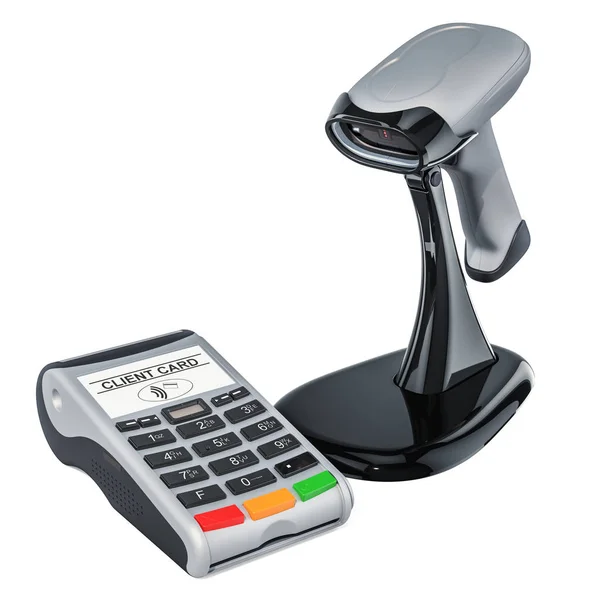 Barcodeleser Mit Pos Terminal Rendering Isoliert Auf Weißem Hintergrund — Stockfoto