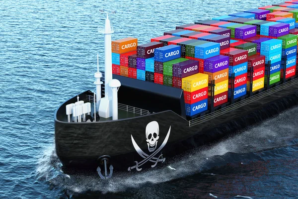 Buque Carga Con Piratería Contrabando Contenedores Carga Que Navegan Océano — Foto de Stock