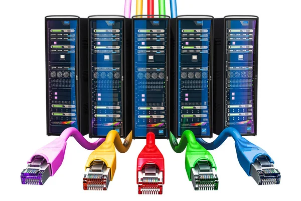 Concepto Conexión Internet Estantes Servidor Computadora Con Cables Lan Internet — Foto de Stock