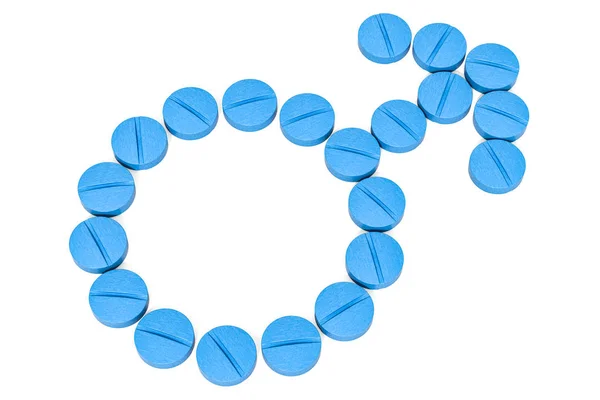 Männliches Geschlechtssymbol Aus Blauen Tabletten Gesundheitskonzept Für Männer Darstellung Isoliert — Stockfoto