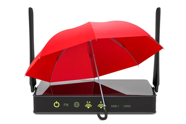 Router Umbrella Internet Protect Concept Rendering Isolated White Background — Stock Photo, Image