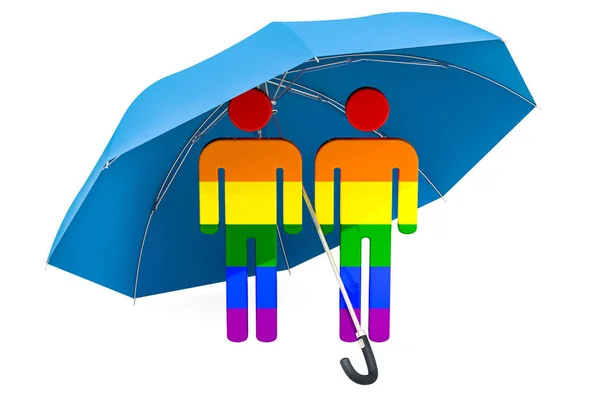 Gay Family under umbrella. Safety and secure concept. 3D rendering isolated on white background