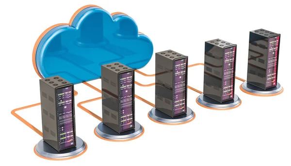 Concetto Connessione Internet Cloud Computer Con Rack Server Rendering — Foto Stock