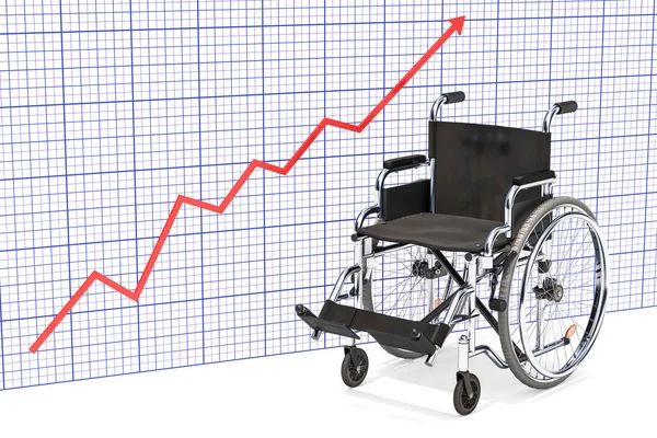 Wheelchair with growing chart, 3D rendering isolated on white background