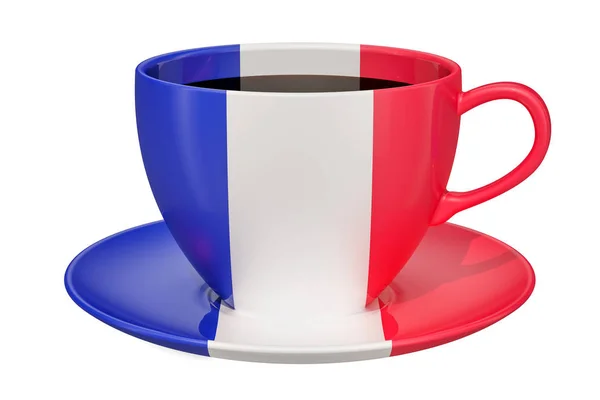 Kopje Thee Koffie Met Vlag Van Frankrijk Rendering Geïsoleerd Witte — Stockfoto