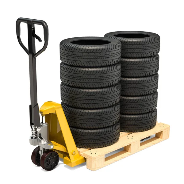 Pallet Truck Car Tires Rendering Isolated White Background — Stock Photo, Image