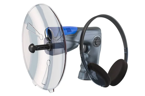 Parabolik Mikrofon Kulaklık Beyaz Arka Plan Üzerinde Izole Render Ile — Stok fotoğraf