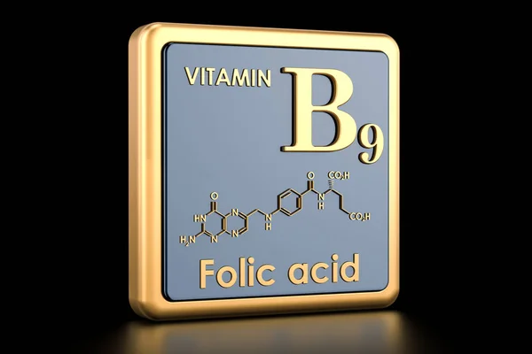 Vitamina Ácido Fólico Ícone Fórmula Química Estrutura Molecular Renderização — Fotografia de Stock
