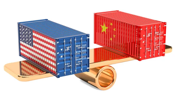 Cina Usa Commercio Tariffe Concetto Equilibrio Rendering Isolato Sfondo Bianco — Foto Stock