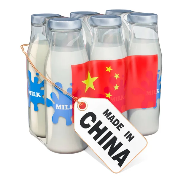 Zuivel Drank Van China Concept Pakket Van Glazen Melkflessen Met — Stockfoto