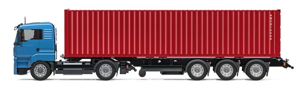 Containerlastbil Sidovy Rendering Isolerad Vit Bakgrund — Stockfoto