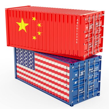 Çin ve Amerika Birleşik Devletleri Ticaret savaş kavramı, beyaz arka plan üzerinde izole 3d render