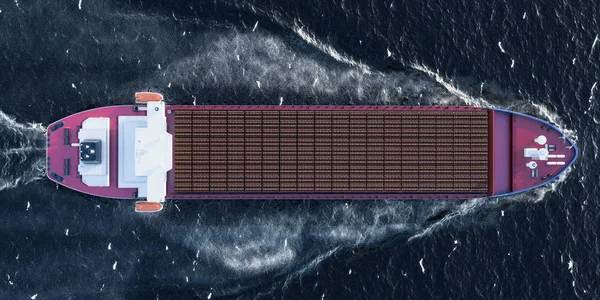 Vrachtschip Geleverd Met Houten Dakconstructie Zeilen Oceaan Bovenaanzicht Rendering — Stockfoto