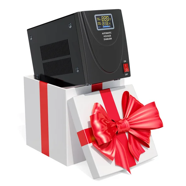 Concetto Regalo Stabilizzatore Tensione Automatico All Interno Della Confezione Regalo — Foto Stock