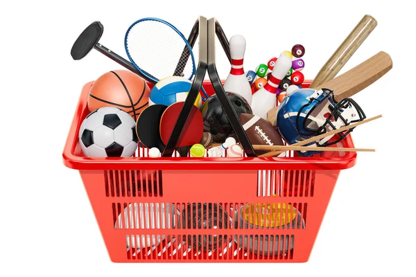 Sports Game Equipment Shopping Basket Rendering — Stock Photo, Image