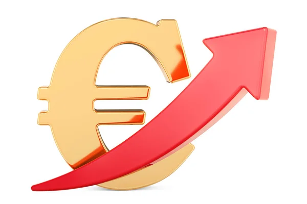 Euro Symbool Met Rode Pijl Omhoog Rendering Geïsoleerd Witte Achtergrond — Stockfoto