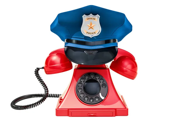 Telefoon Met Politie Pet 911 Concept Rendering Geïsoleerd Witte Achtergrond — Stockfoto