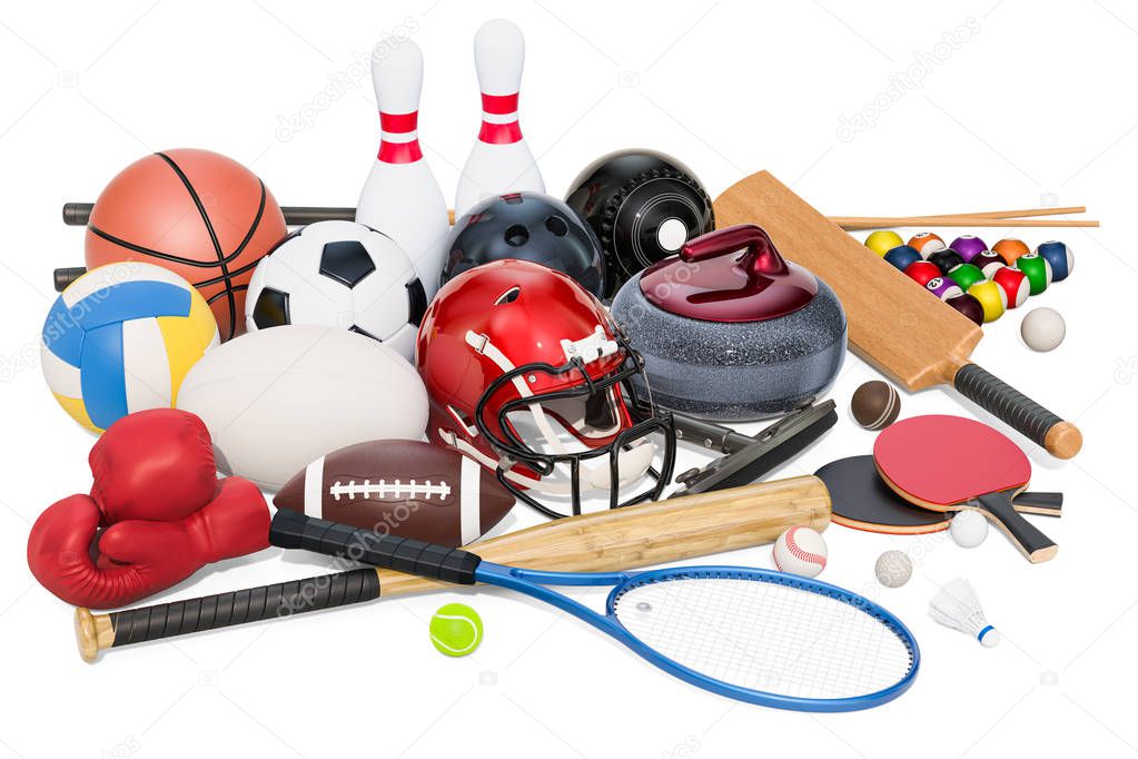 Sports game equipment. 3D rendering isolated on white background
