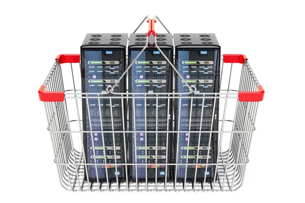 Racks Servidor Computador Dentro Cesta Compras Metálicas Renderização Isolada Fundo — Fotografia de Stock